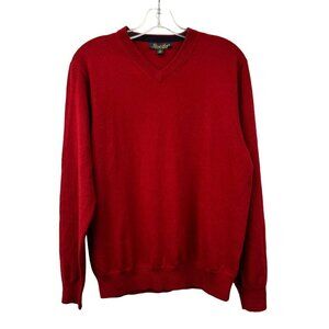Garret Scott Womens V-Neck Long Sleeve Sweater Red Merino Wool Medium Pullover